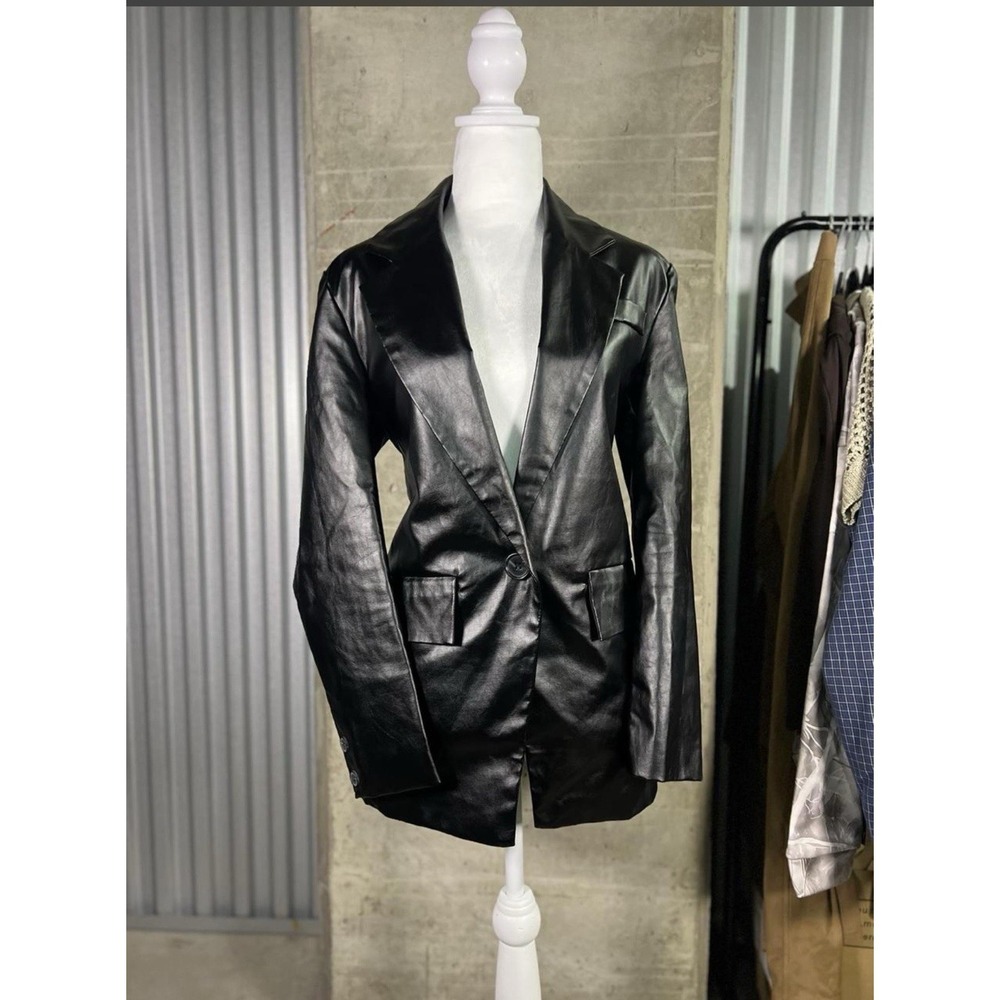 Princess Polly black faux leather blazer Women's Size Medium